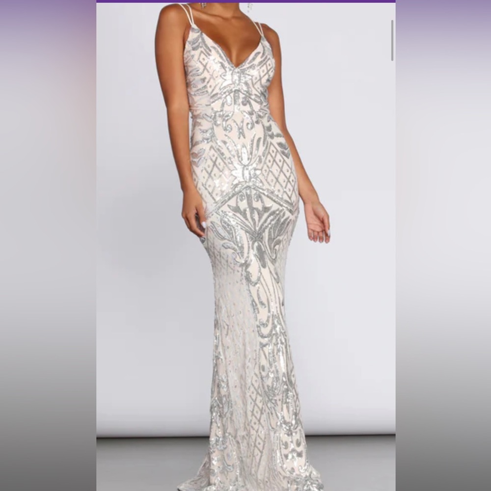 Silver Strappy Sequin Gown